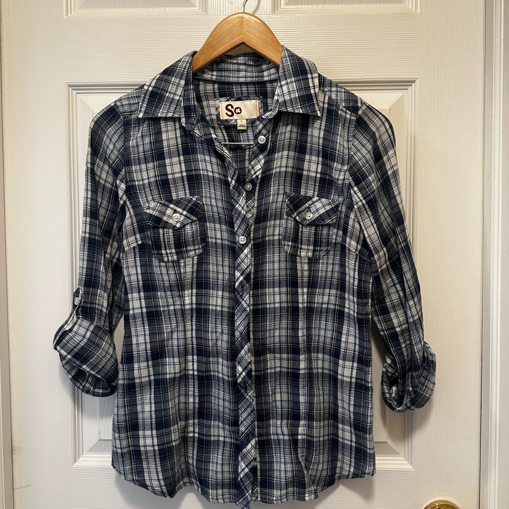 SO Navy and White Plaid Shirt